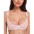 Wingslove Women's Sexy 1/2 Cup Lace Bra Balconette Mesh Underwired Demi Shelf Bra Unlined See Through Bralette