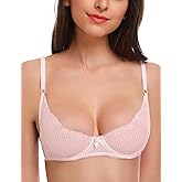 Wingslove Women's Sexy 1/2 Cup Lace Bra Balconette Mesh Underwired Demi Shelf Bra Unlined See Through Bralette