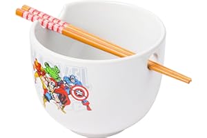 Silver Buffalo Marvel Retro Group Avengers Featuring Captain America, Hulk, Thor, and Iron Man Ceramic Ramen Bowl with Chopst