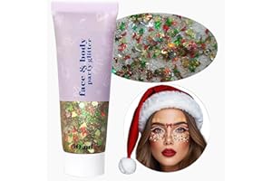 Go Ho Christmas Body Hair Face Glitter Gel,Christmas Glitter Face Paint,Holographic Colorful Sequins Chunky Glitter,Reflective Face Glitter Makeup,Festival Christmas Accessories