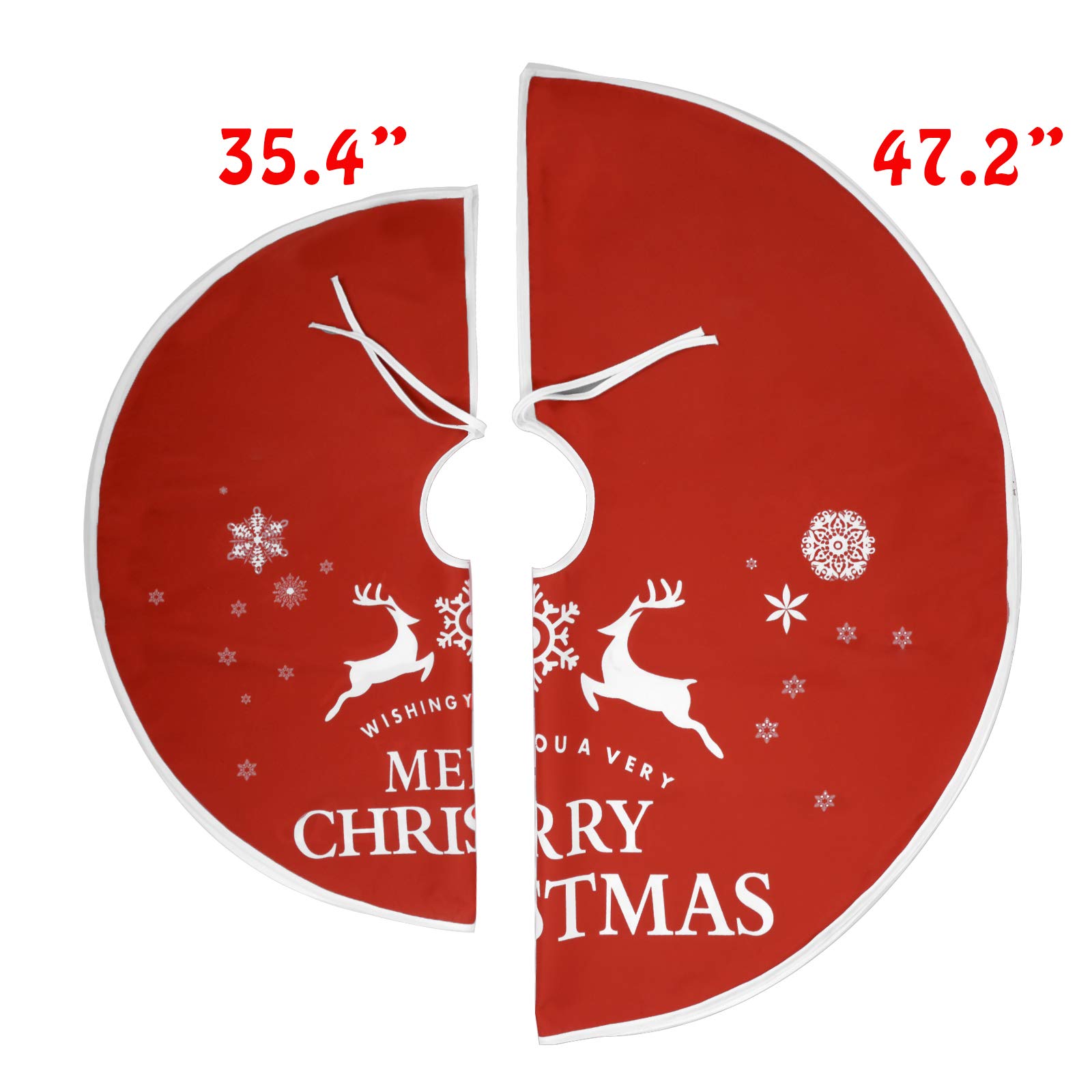 Voilamart Christmas Tree Skirt Mat with Deer Snow Pattern, Red 35 Inch in Diameter Tree Apron, Decoration for Xmas New Year Festival Holiday Party
