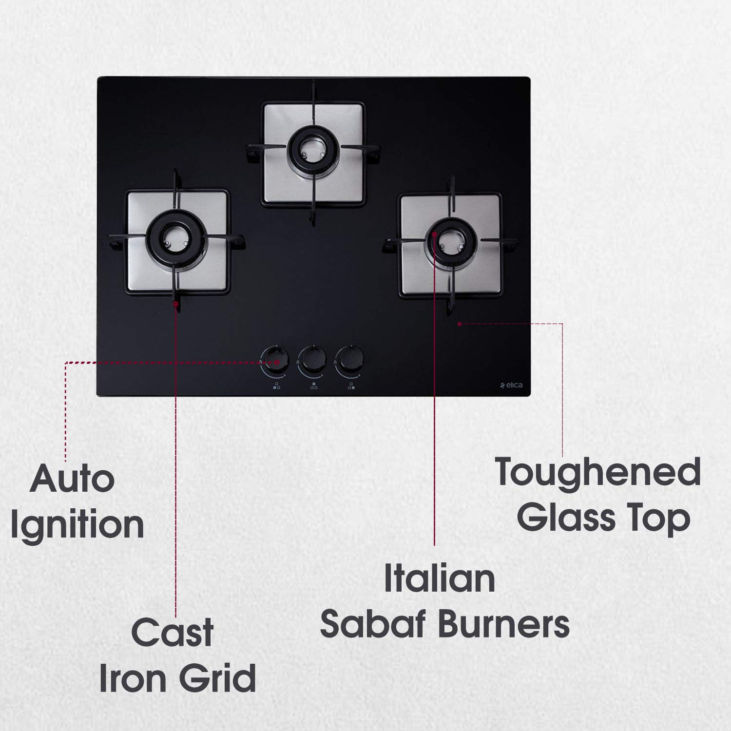 Elica Hob 3 Italian Burner Auto Ignition Glass Hob Top