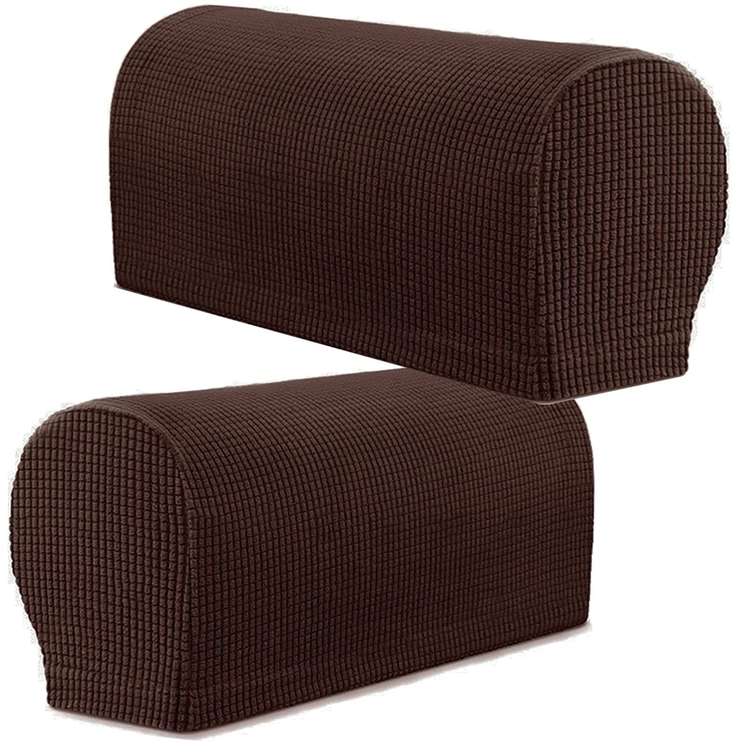 XIEHUZA Arm Rest Covers, Stretch Armchair Couch Armrest Chair Covers for Furniture Protector, Anti-Slip Sofa Chair Arm Caps Spandex Polyester Slipcovers, Set of 2 (Dark Coffee)