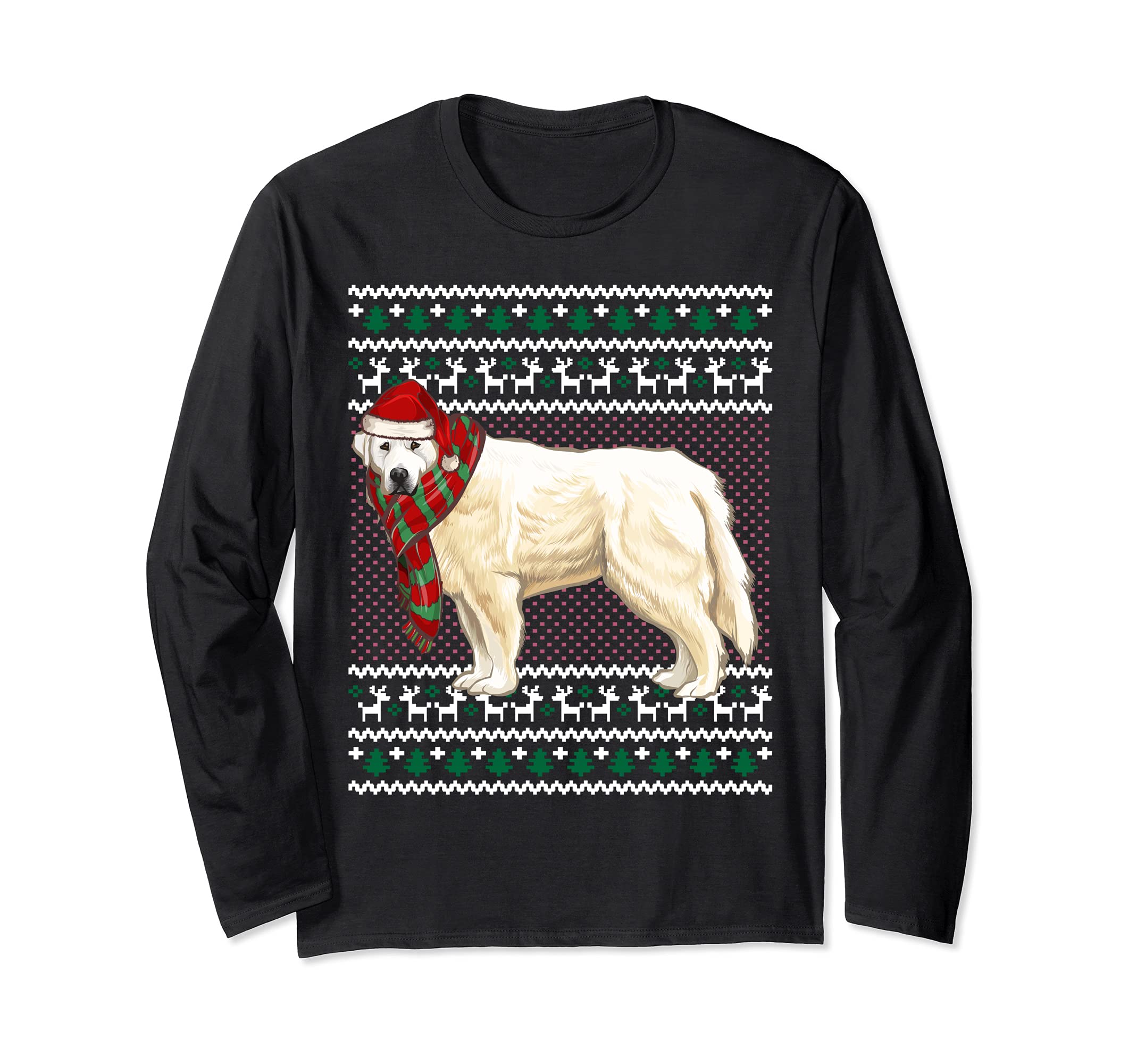 Xmas Great Pyrenee Dog Santa Hat Ugly Christmas Long Sleeve T-Shirt