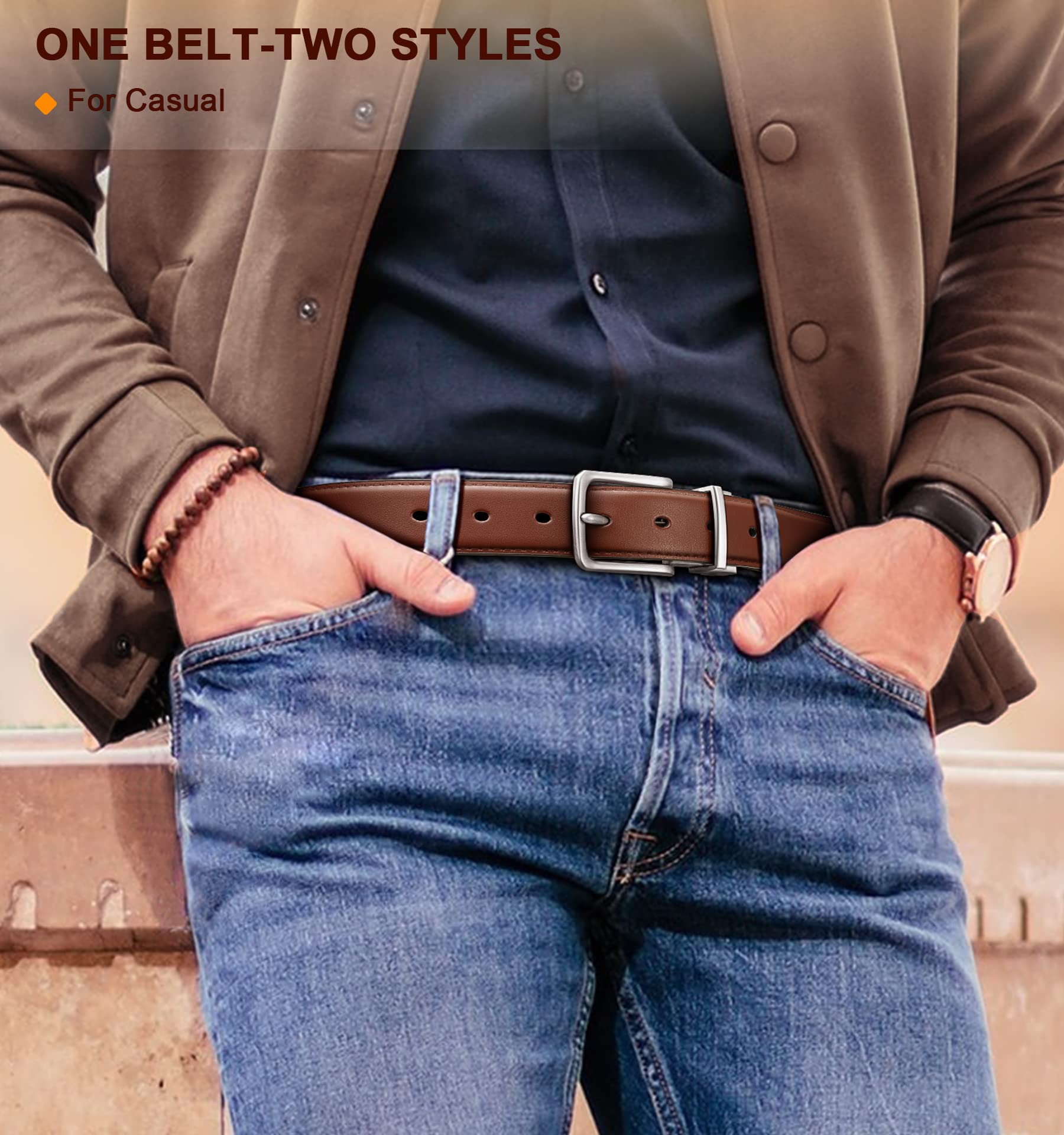 BULLIANT Men's Belt,Reversible Belt Adjustable For Gift Men 1.25”-Cut For Fit-2 Sides in 1 Belt(Not 2)