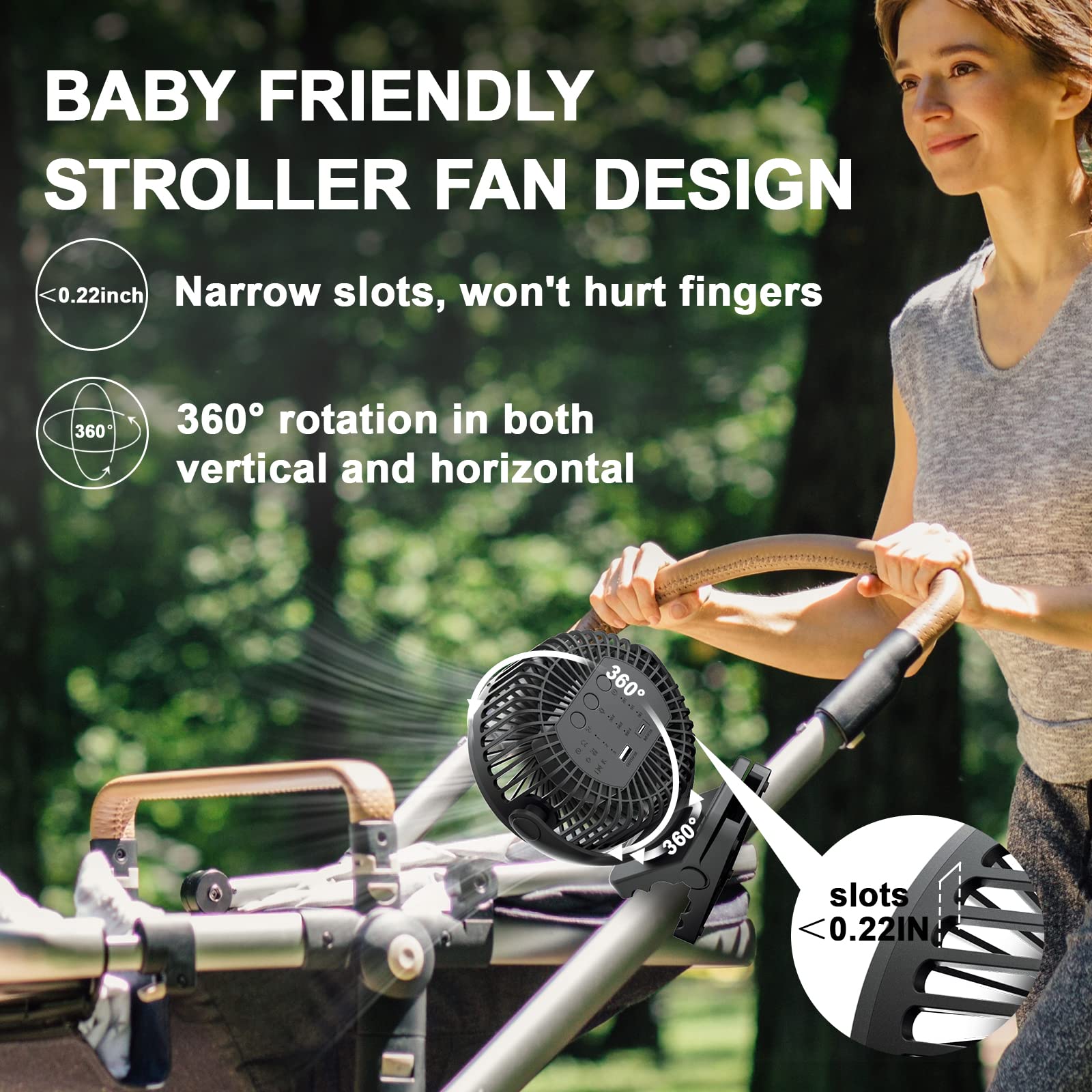 Portable Fan with Remote Control & Timer & LED Lights, 60hrs 12000mAh USB Rechargeable Battery，Clamp/Hanging/Stand Up, Small Clip on Fan for Baby Stroller, Bed, Desk, Camping Tent, Travel
