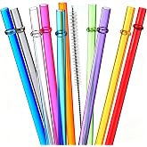 ALINK 10.5" Plastic Reusable Straws, 10 Pack Colorful Tritan Tumbler Straws | 10 Colors Long Hard Replacement Straws with Brush for 16OZ-32 OZ Tumblers, Mason Jars, Stanley, YETI, Starbucks, BPA Free