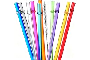 ALINK 10.5" Long Rainbow Colored Reusable Plastic Replacement Straws for Tervis, Yeti, Signature,Tumblers, Set of 10 with Cle