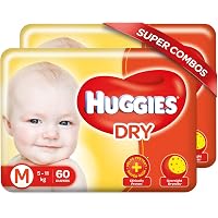 Huggies New Dry, Taped Diapers, Medium Size Combo Pack of 2, 60 Counts Per Pack, 120 Counts