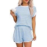 REGAI Women's 2 Piece Sets Cozy Lounge Sets 2025 Short Sleeve Shirts Summer Sets Loose Fit Short Sets Outfits Sweatsuit