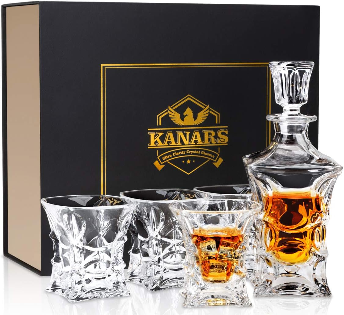KANARS Whisky Decanter and Glasses Set, 450ml Crystal Whiskey Decanter