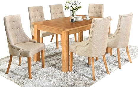 Amazon Com 7 Piece Dining Table Chair Set Solid Wood Dining Table And High Back Tufted Dining Chair 7 Piece Wood Dining Table Set Vintage Rectangular Counter Height Bar Table W 6 Chairs