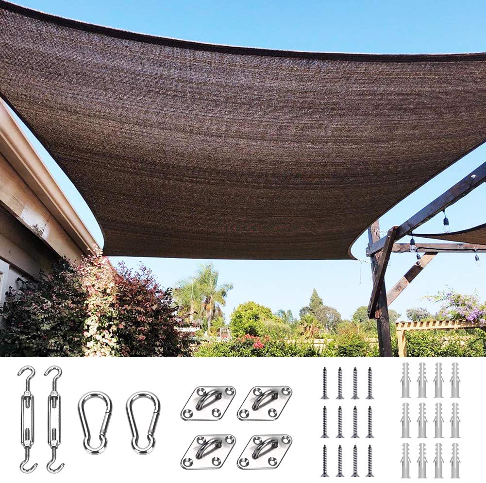 Quictent 26'x20' 185HDPE Rectangle Sun Shade Sail Outdoor Patio Lawn Garden Canopy Top Cover 98% UV-Blocked with Hardware Kit- BLUE