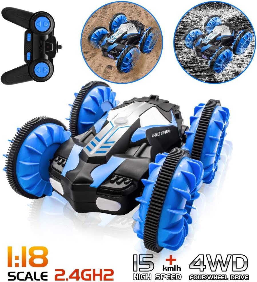 GreeSuit RC Cars for Kids, Radio Controlled Off Road Remote Control Stunt Car Racing Vehicle Waterproof Land Water Multifunction Amphibious Double Sided Tank RC Truck Toys for Kids Toddlers