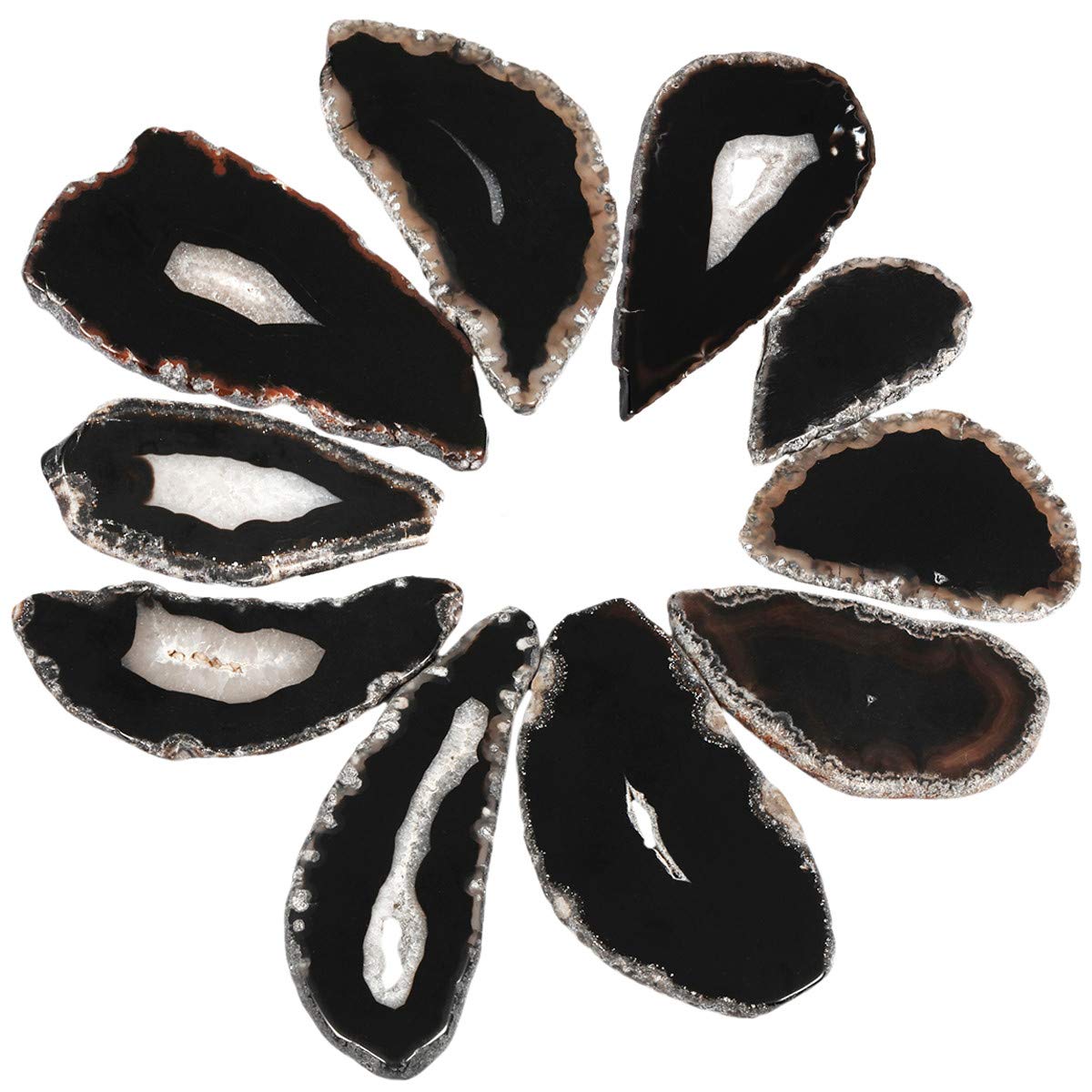 Nupuyai 10 pcs Black Undrilled Agate Light Table Slices, Irregular Polished Geode Agate Slab Cards for Home Wedding Party Decor