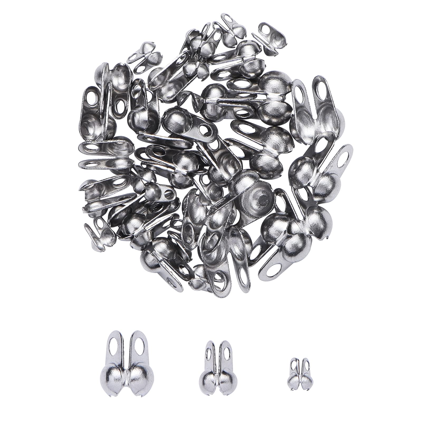 Airssory 60Pcs 3 Size 304 Stainless Steel Bead Tips Calotte Ends Clamshell Knot Cover for Jewellery Making DIY Findings Crafts and Decorations