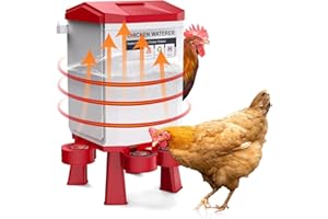 ERFEI Heated Chicken Waterer, 3 Gallon Thermostatic Poultry Drinker with 4 Cups, Outdoor Winter Water Heater with Leg Base for Chickens, Ducks, Geese, Turkeys, Anti-Freeze Automatic Watering System