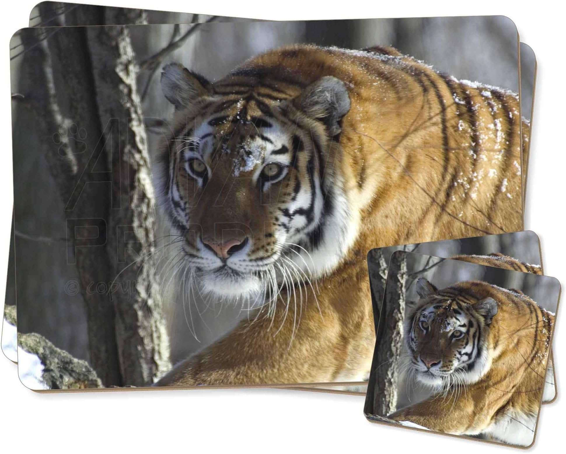 Advanta Group Tiger in Snow Twin 2x Placemats+2x Coasters Set in Gift Box