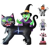 LANGXUN 8ft Witch Riding Black Cat Halloween Inflatable | Giant blow up yard decor with LED lights for outdoor lawn garden patio spooky party display