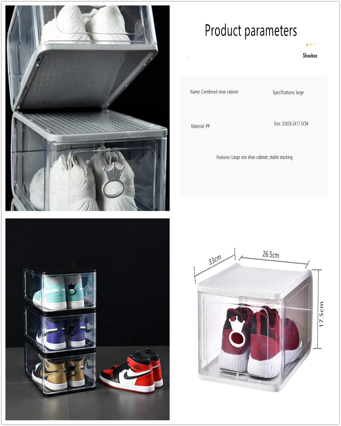 stackable clear shoe drawers on Home Kitchen White Large Size 4 Pieces Shoe Storage Boxes Clear Stackable Shoe Container Closet Entryway Organizer Shoe Organizers
