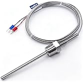 Twidec/2M NPT 1/2" inch (6X100MM) Pipe Thread Temperature Sensor Probe Two Wire Temperature Controller (0~600℃) 304 Stainless Steel K Type Thermocouple MT-205-1/2