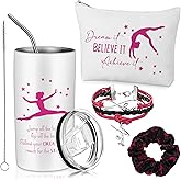 Sieral 4 Pieces Gymnastics Gifts for Girls 14oz Water Bottle Hair Scrunchies Bracelet Pouch Sports Accessories Girl Gymnastics Gifts for Birthday Team Sports Lover Gymnast Party Favors(Pink, Black)