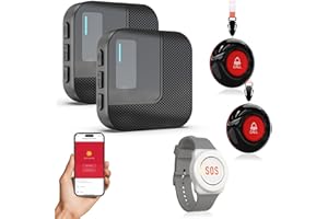 SanJie Wi-Fi Wireless Caregiver Pager Alert System - Emergency Button for Elderly/Seniors/Disabled/Patients, 2 Call Button + 1 Watch + 2 Receiver, 2.4GHz Wi-Fi Only