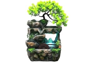 Tabletop Waterfall Fountain with Flowing Water & LED Lights – Indoor Resin Rockery Desk Fountain for Home, Office, Bedroom Re