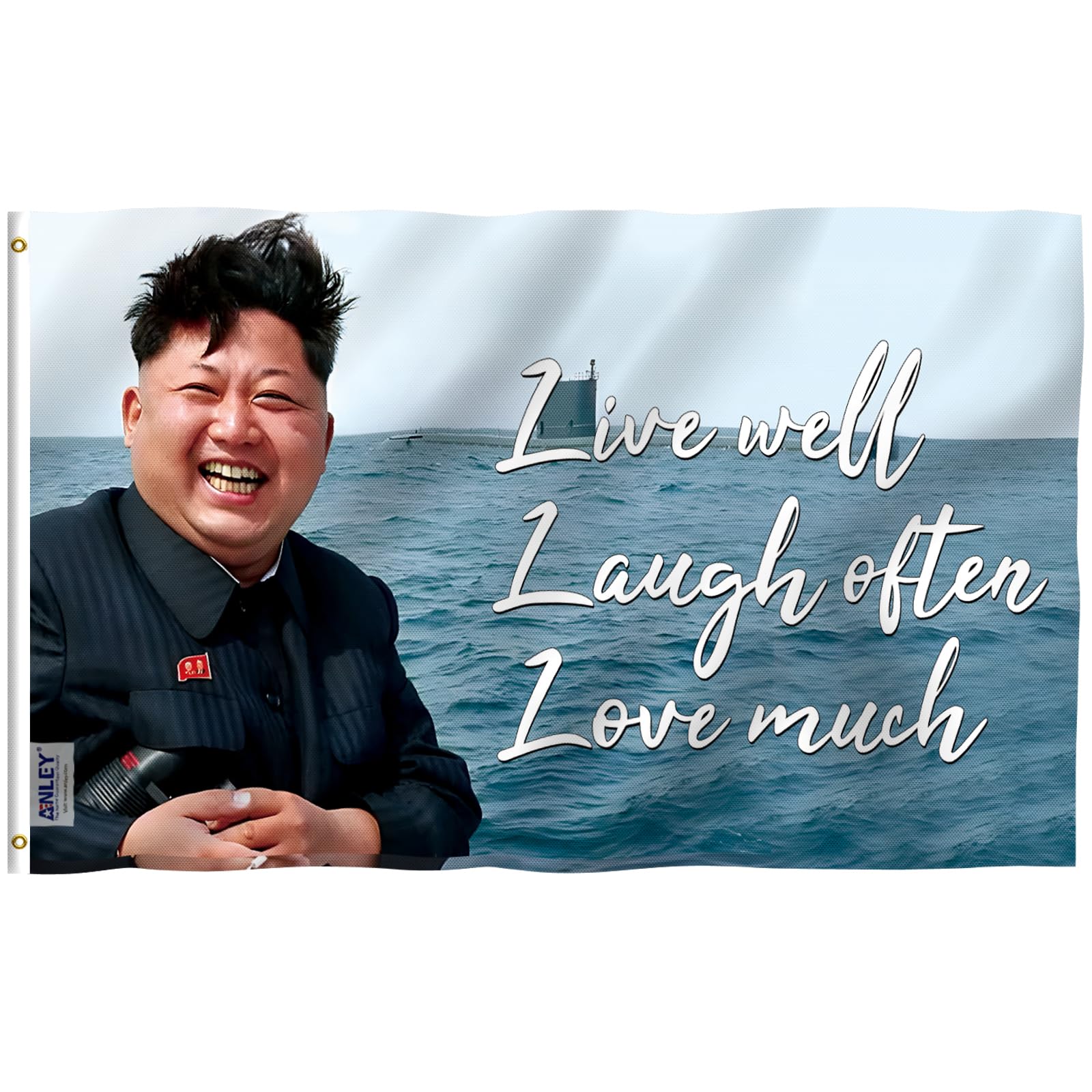 Anley Fly Breeze 3x5 Foot KimJongUn Kim Jong Un Live, Laugh, Love Flag - Canvas Header and Double Stitched - Novelty College Funny Dorm Flags Polyester with Brass Grommets 3 X 5 Ft