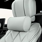 Dapucarin Car Headrest Pillow for Driving - Luxury Leather 100% Memory Foam, Ergonomic Neck Support - Universal Fit Head Rest Travel Pillow for Most Cars, Home & Office, Gray, 1 Pack