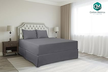 Cotton Metrics Linen Present 800TC Hotel Quality 100% Egyptian Cotton Bed Skirt 16 Drop Length Queen Size Dark Grey Solid