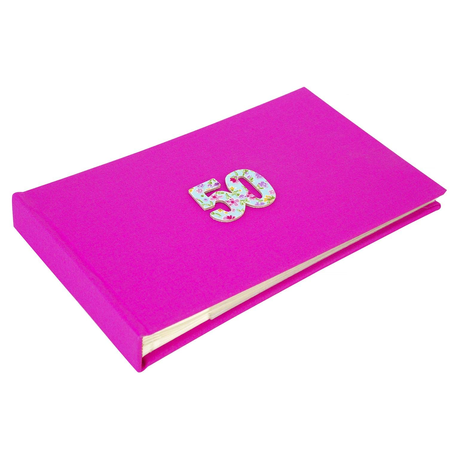 Metal Planet Ltd 50 Vintage print, cerise pink Photo Album, Gift (Holds forty 6x4 inch photos in clear sleeves)