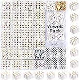 DodoBeads 1650 Pcs Gold Letter Beads for Bracelets - Round White Alphabet Beads with Extra Vowels, Numbers & Spacers - Ideal for Friendship Bracelets, Necklaces