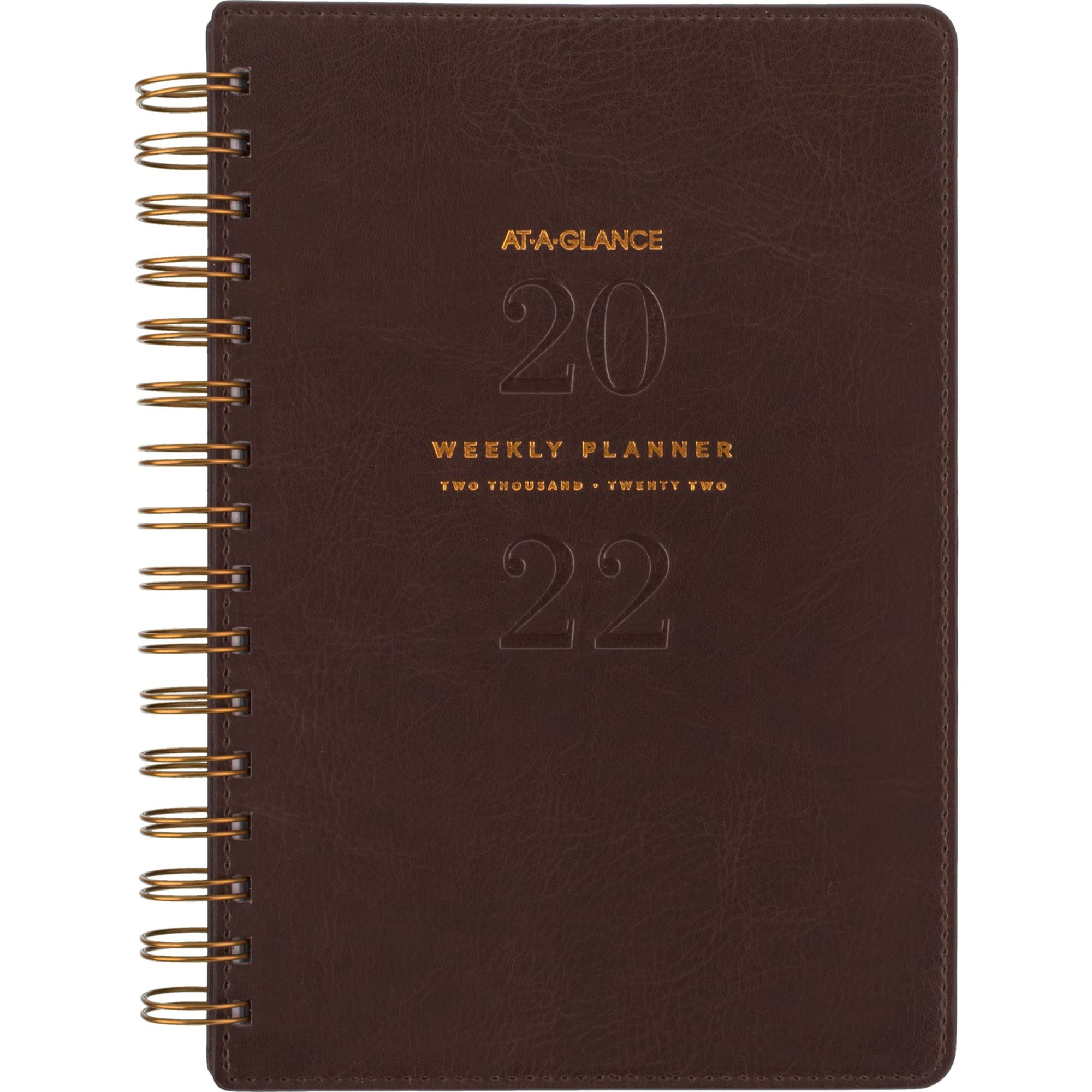 2022 Weekly & Monthly Planner by AT-A-GLANCE, 5-1/2" x 8-1/2", Small, Wirebound, Signature Collection, Distressed Brown (YP20009)