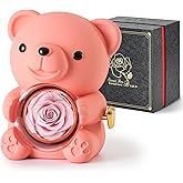 Cute Teddy Bear with Preserved Rose - A Real Rose Flower in Bear with Elegant Gift Box - Romantic Gift for Her in Mother's Day, Weddings, Anniversaries, and Bridal Showers (Pink)