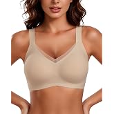 HORISUN Seamless Mesh Lace Bras for Women No Underwire Wireless Bras with Support and Lift Full Coverage Deep V Bralettes