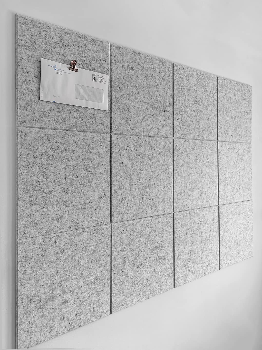 Photo 1 of DECORITA Felt Wall Tiles | Large Cork Board Alternative | Aesthetic Felt Bulletin Board for Office, Home & Classroom | Large Cork Boards for Walls Pinboard (12-Pack) |Silver Gray