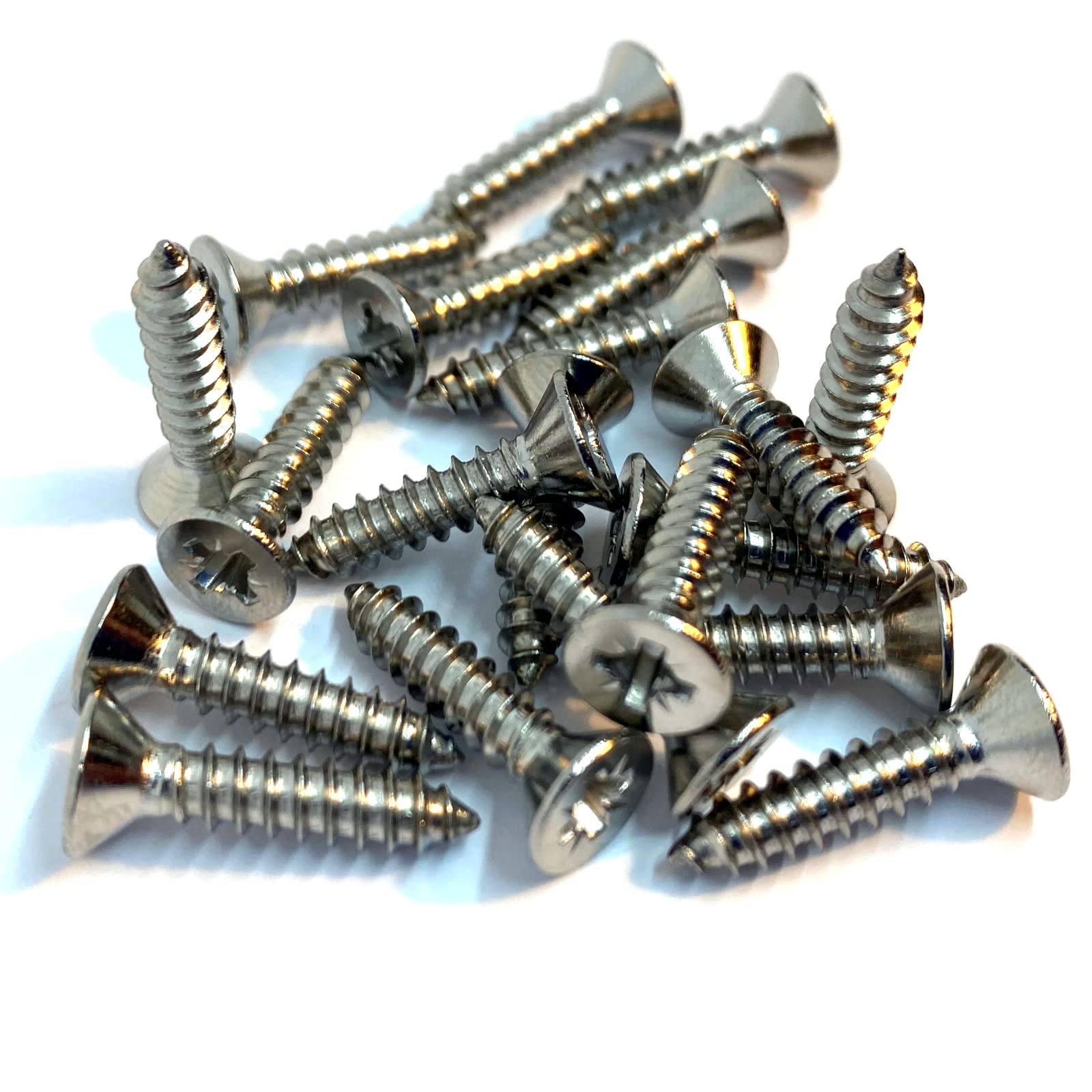 No.8 x 3/4" (4.2mm x 19mm) Pozi Countersunk Self-Tapping Screw DIN7982 - A4 (316) Stainless Steel (Pack of 20)