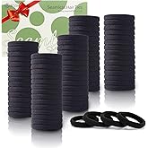 Bessrung 100PCS Black Hair Ties for Women Girls, Seamless Thick Black Hair Band, Elastic Hair Ties No Damage Ponytail Holder 