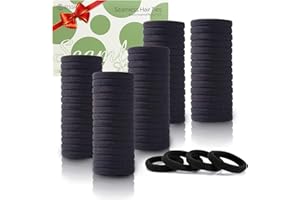 100PCS Black Hair Ties, Seamless Cotton Thick Black Hair Band, Elastic Hair Ties No Damage Ponytail Holder