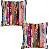 Lcokin Multicolored Rainbow Abstract Throw Pillow Covers 20x20 Inches Set of 2, Decorative Colorful Striped Pillow Case Square Cushion Covers for Sofa Bed Couch Living Room