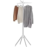 SONGMICS Clothes Drying Rack, 59-Inch Folding Laundry Drying Rack with 3 Rotatable Arms for Hangers, 4 Legs, Stainless Steel,