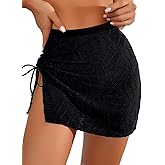SweatyRocks Women's Beachwear Drawstring Tie Side Beach Skirt Split Knitted Swimsuit Cover Up Skirt