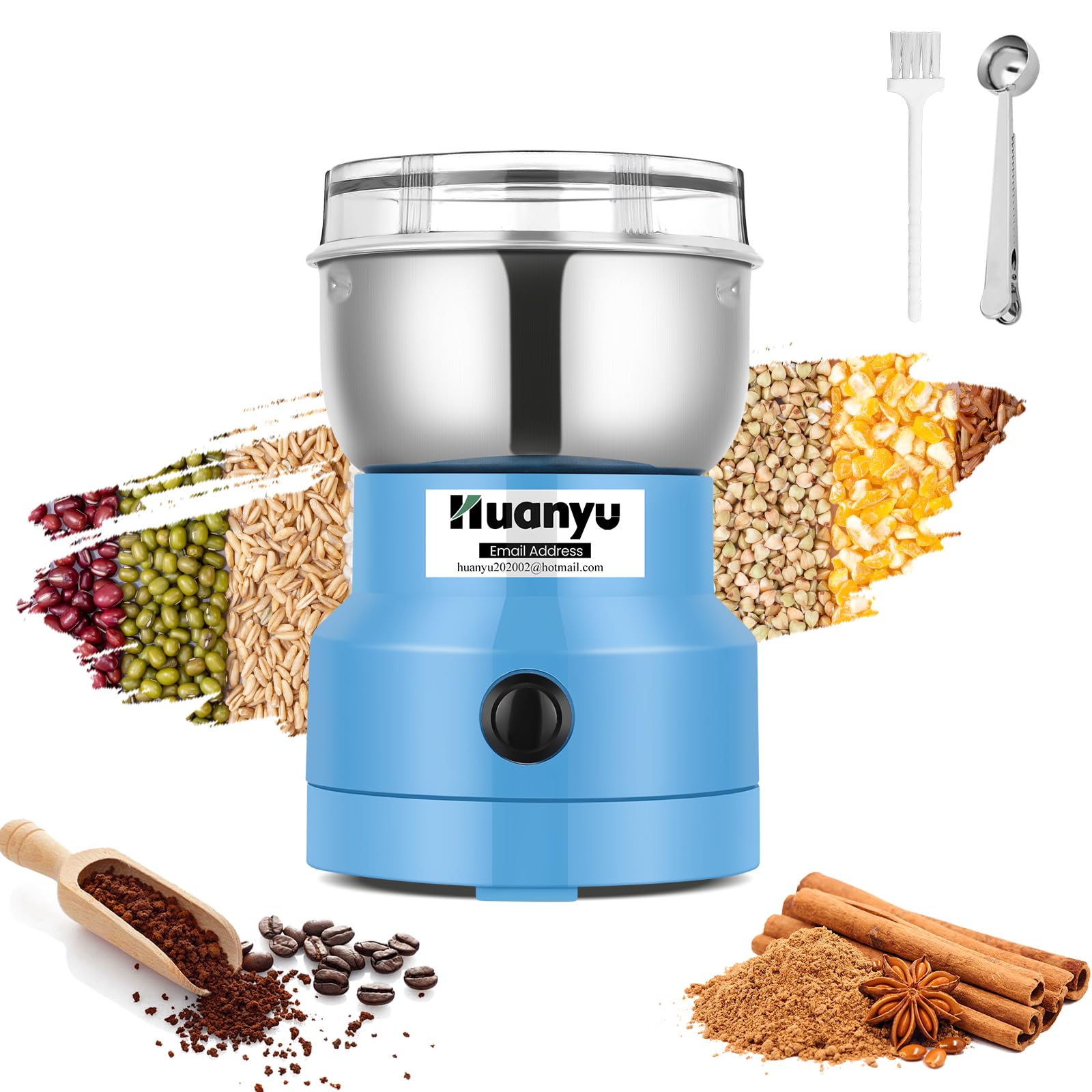 Huanyu Getreidemühle Elektrisch 200g Gewürzmühle Elektrische Kaffeemühle Mehrzweck-Mini-Mühle für Gras und Kaffeebohnen