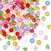 SOFPLATE 600Pcs Acrylic Flower Bead Caps Transparent Flower Beads Bulk Colorful Bell Tulip Flowers Lily Floral Spacer Loose Bead End Caps for Jewelry Making Earrings Bracelets Women Adult DIY Crafts