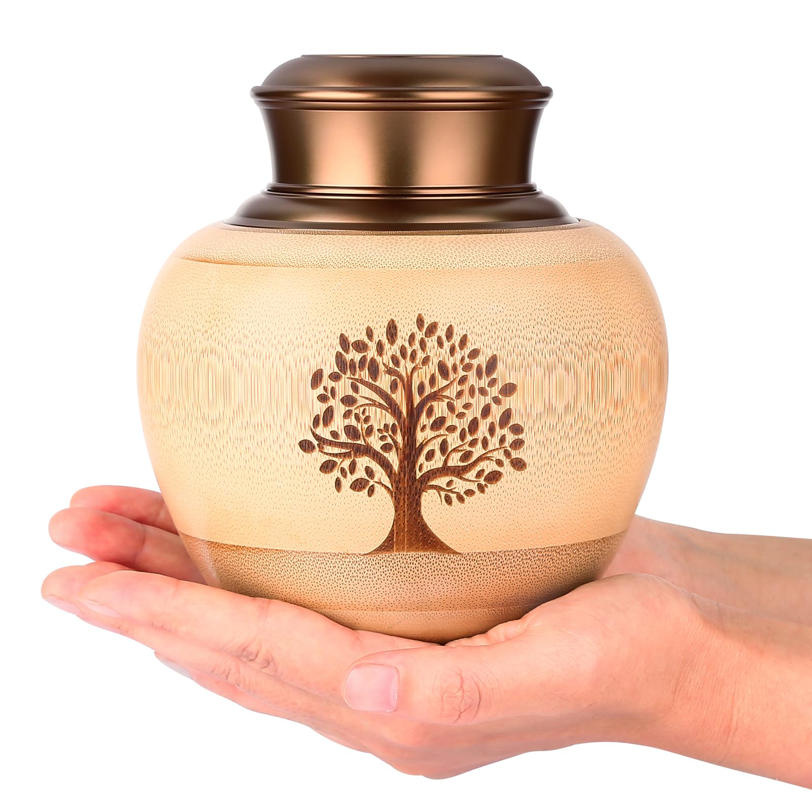 Medium Keepsake Urns for Human or Pet Ashes Made of Bamboo,Memorial Cremation Urns for Human Ashes Adult Female Male,Decorative Urns Ash Container with Tree of Life Pattern,Hold Up to 90 Cubic Inch