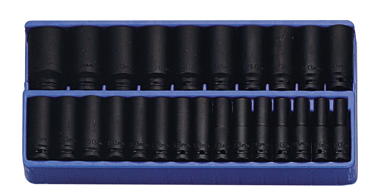 GENIUS TOOLS 25 Piece 1/2" Dr. 6 Point Metric Deep