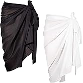 Chuangdi 2 Pack Women Sarong Swimsuit Coverups Chiffon Long Beach Sarong Wraps Bathing Suit Cover Up, Black and White