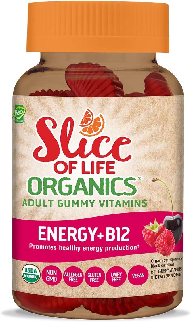 Hero Nutritionals | Slice of Life | Adult Gummy Vitamins | Energy + B12 | 500 mcg | Essential Nutrients | Dietary Supplement | Non-GMO & Gluten Free | Promotes Healthy Energy Production | 60 Count