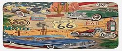 Lunarable Route 66 Kitchen Mat, Old Fashioned Cars
